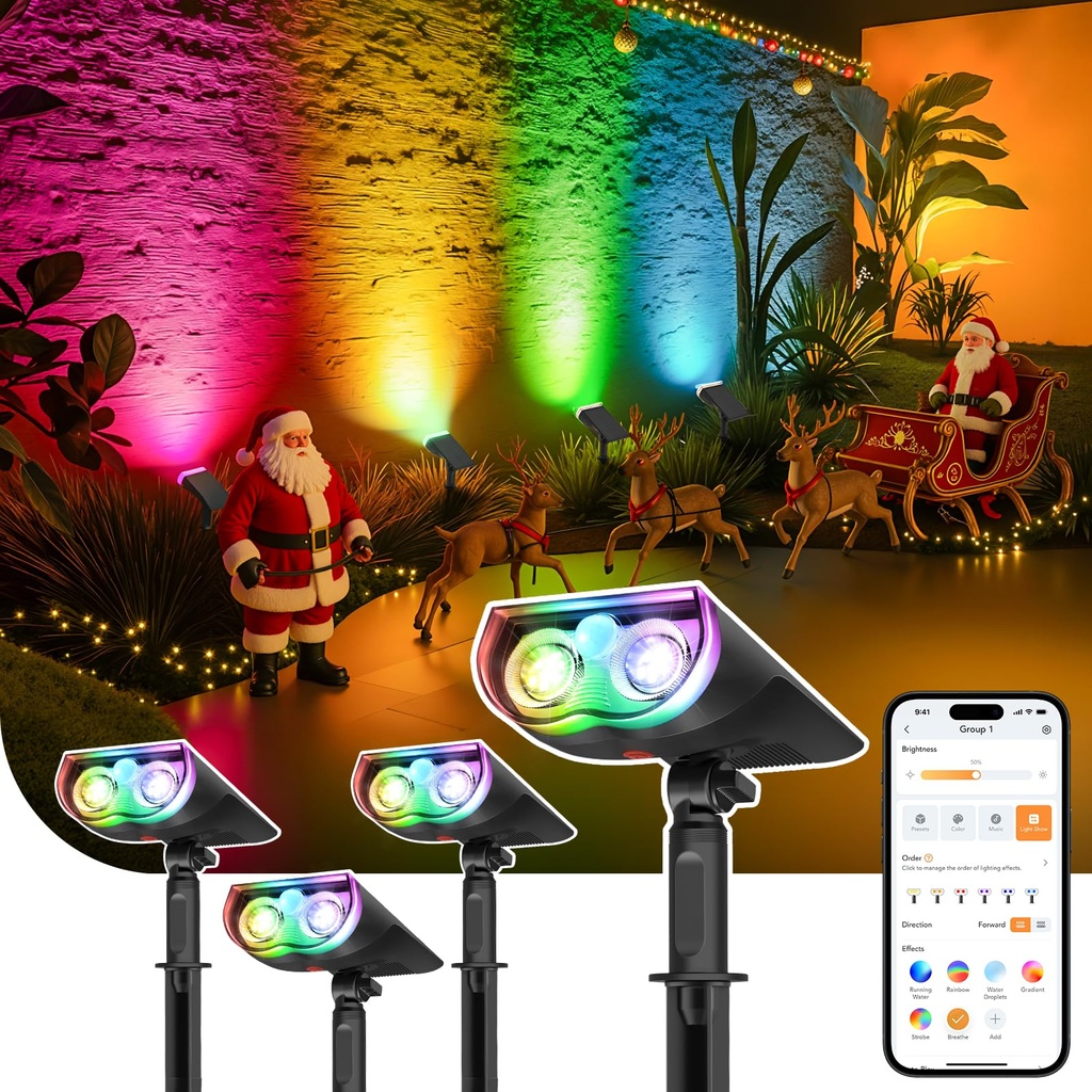 Linkind Outdoor Smart Solar Lights Motion-Sensor SL5, Color Changing Solar Spotlight for Ga