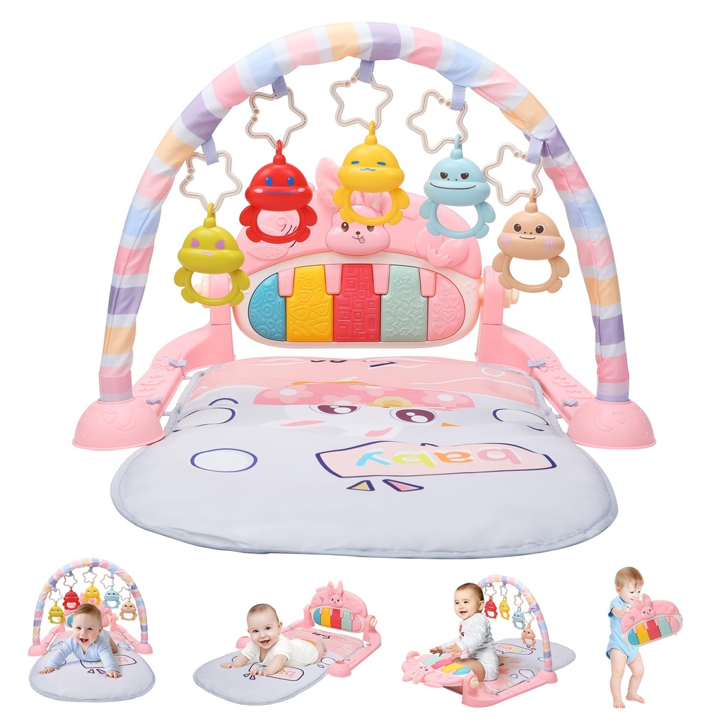 CUTE STONE Baby Play Mat Baby Gym, Play Piano Tummy Time Mat with Activity Gym, 5 Infant Le