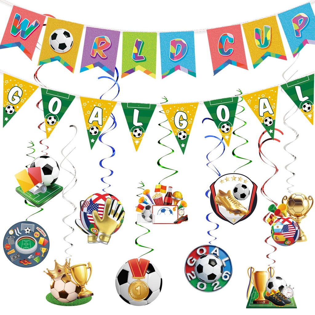 AhfuLife World Cup Football Bunting for Party Decorations 2026, 3pcs Reusable Flag Banner a