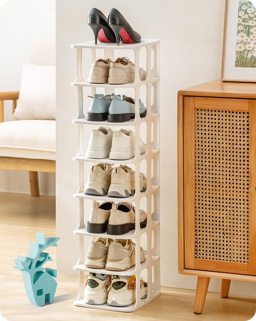 Baffect Narrow Shoe Rack Stackable, Freely Combinable Shoe Storage Organisers, Plastic Shoe