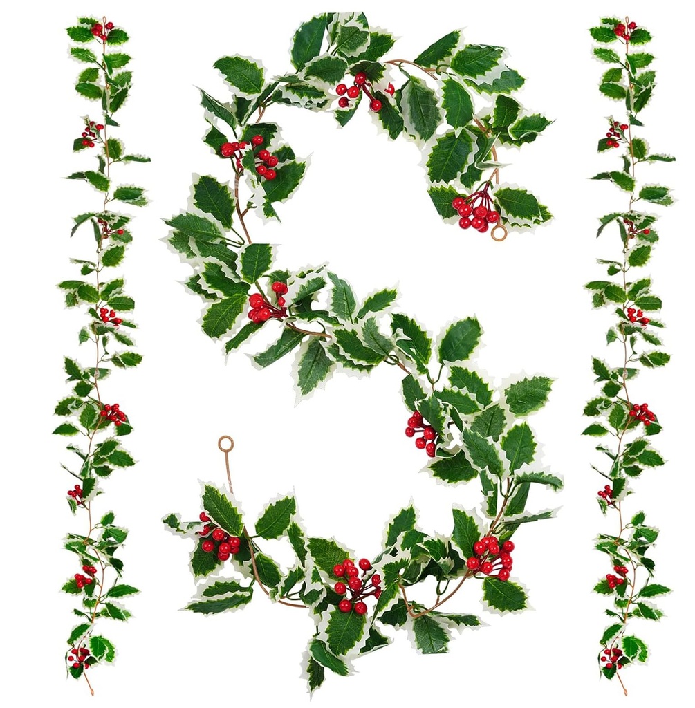 Artificial Christmas Holly Spray with Red Berries and Leaves for Home Holiday Decoration, 6