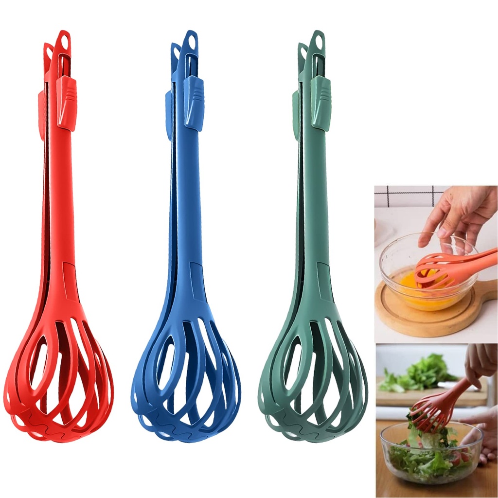 2-in-1 Whisk Food Clip & Egg Whisk, Pack of 3 Multifunctional Egg Beater Manual Egg Whisk,