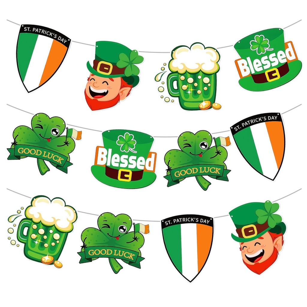 St. Patrick's Day Bunting Irish Themed Party Banner Green Festive Hanging Decorations for S