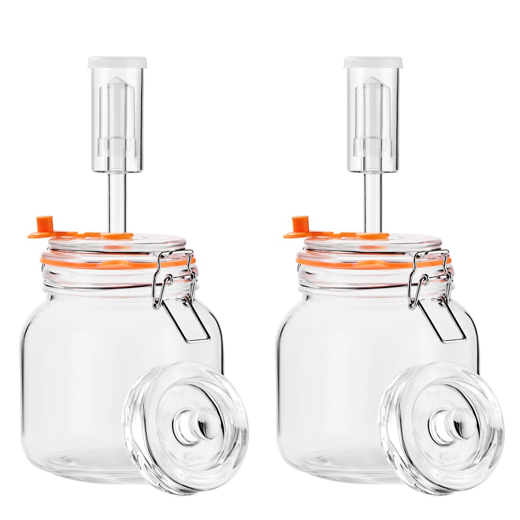 SwiftSlot 1L Square Glass Fermentation Jars with Weights, Ferment Sauerkraut, Hot Sauce, Me