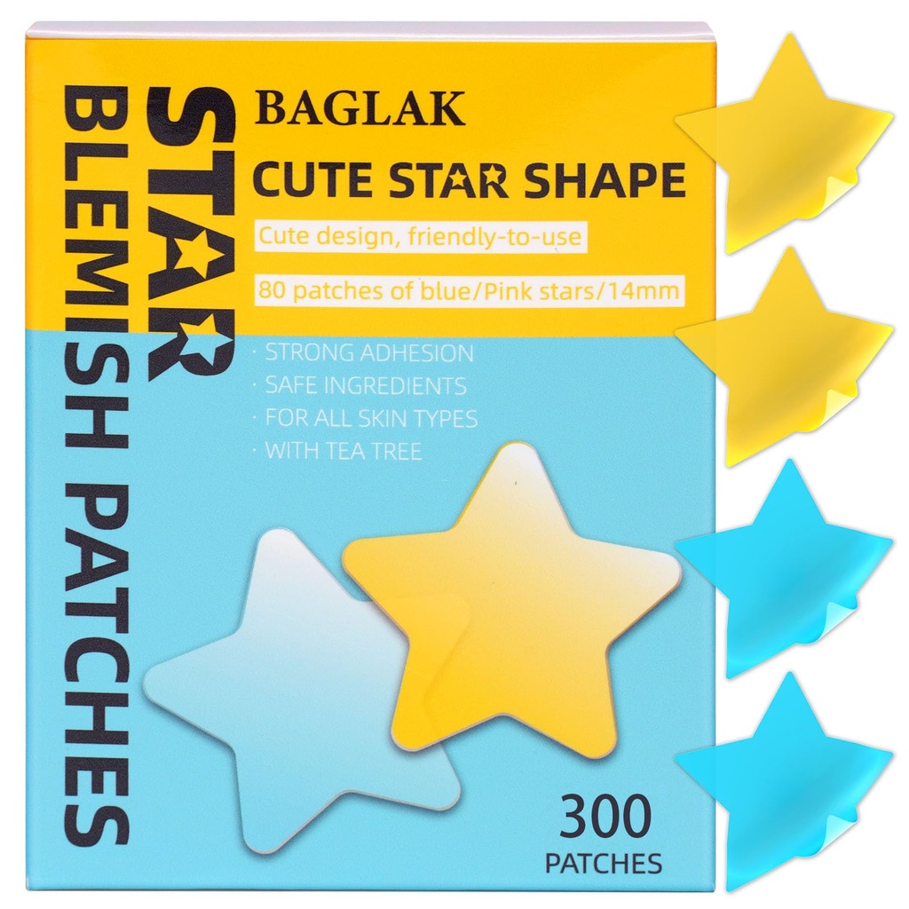 BAGLAK Star Shape Pimple Patch -300 Patches - Yellow & Blue, Hydrocolloid Patches - Pimple