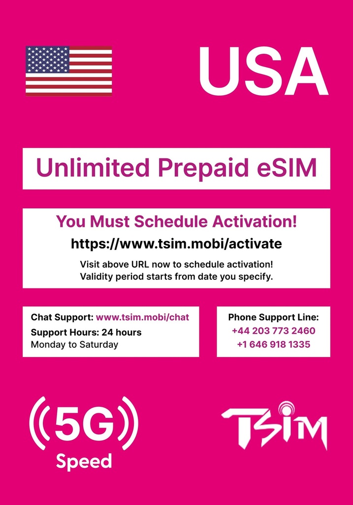 USA eSIM 30 Days. Unlimited High-Speed Data, Local Calls & Texts in USA (Hawaii Included).