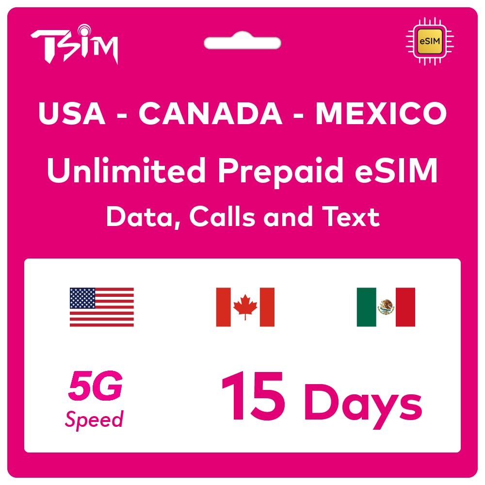 TSIM Prepaid USA eSIM 15 Days | Unlimited 4G/5G High-Speed Data in the USA + 5GB High Speed