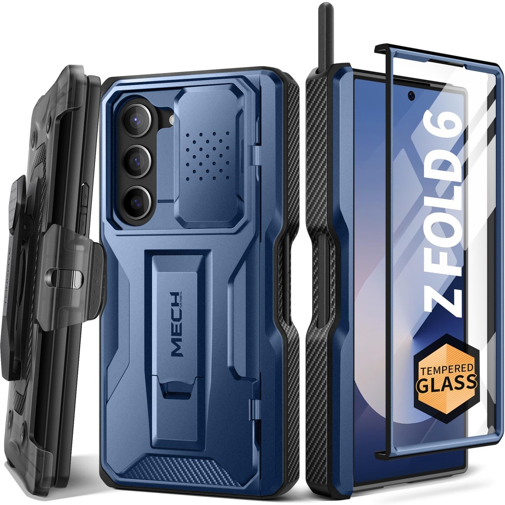 TONGATE for Z Fold 6 Case with S Pen Slot & Hinge Protection, Tempered Glass Screen Protector