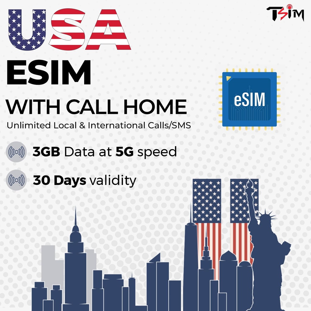 USA eSIM Ã¢Â€Â“ 40GB 5G Data | Unlimited Local & International Calls/Text | Hotspot/Tetheri