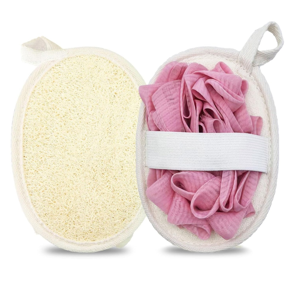 ShannChuan Natural Loofah Sponge, Double-Sided Exfoliating Body Scrubber and Mesh Pouf, Ec