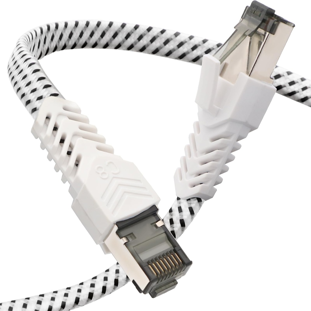 Cat 8 Nylon Weaving 2M Ethernet Cable - High Speed 40Gbps, 2000MHz for Ps5, Laptop, Router,