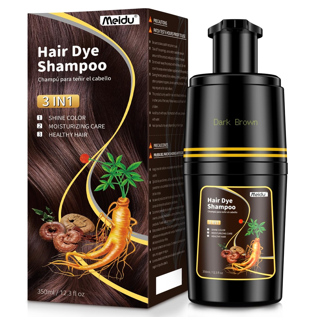 Dark Brown Hair Dye Shampoo 3 in 1, Permanent Hair Colour Shampoo to Cover Grey for Women 