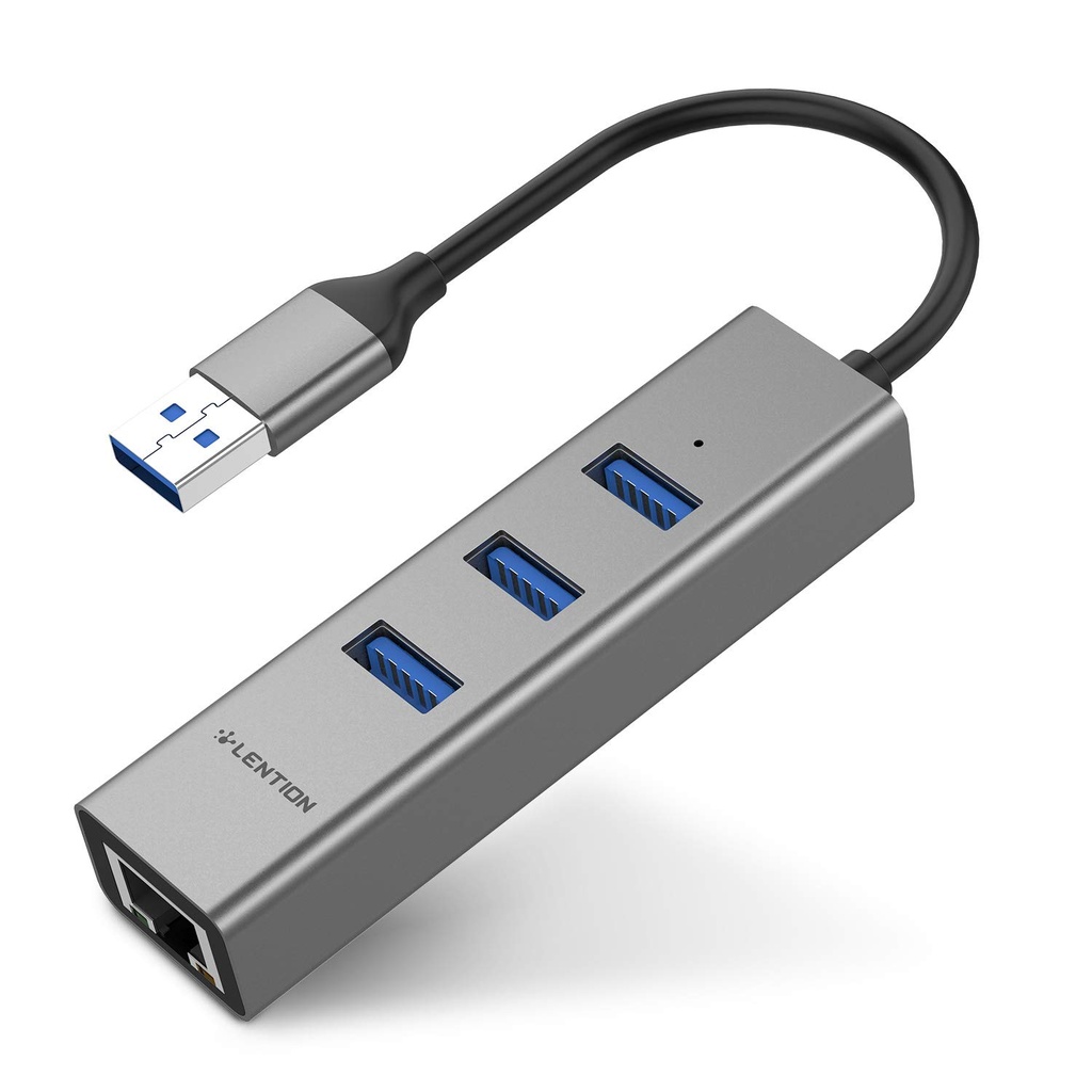 LENTION 3-Port USB 3.0 Hub with Gigabit Ethernet Network RJ45 LAN Adapter Compatible with f