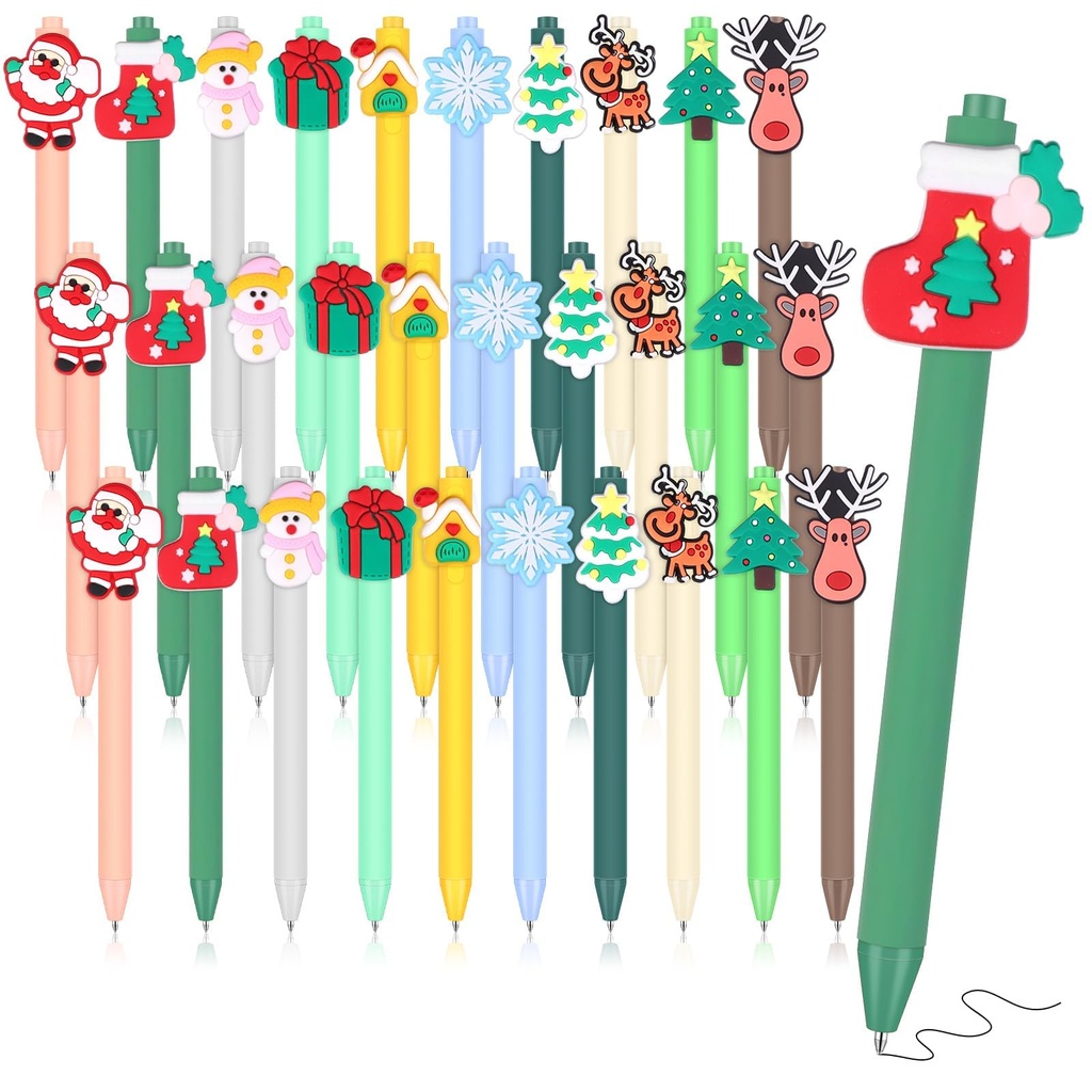 30 Pcs Christmas Pens Bulk Funny Ballpoint Pens Multicolor Motivational Pens Xmas Tree Snow