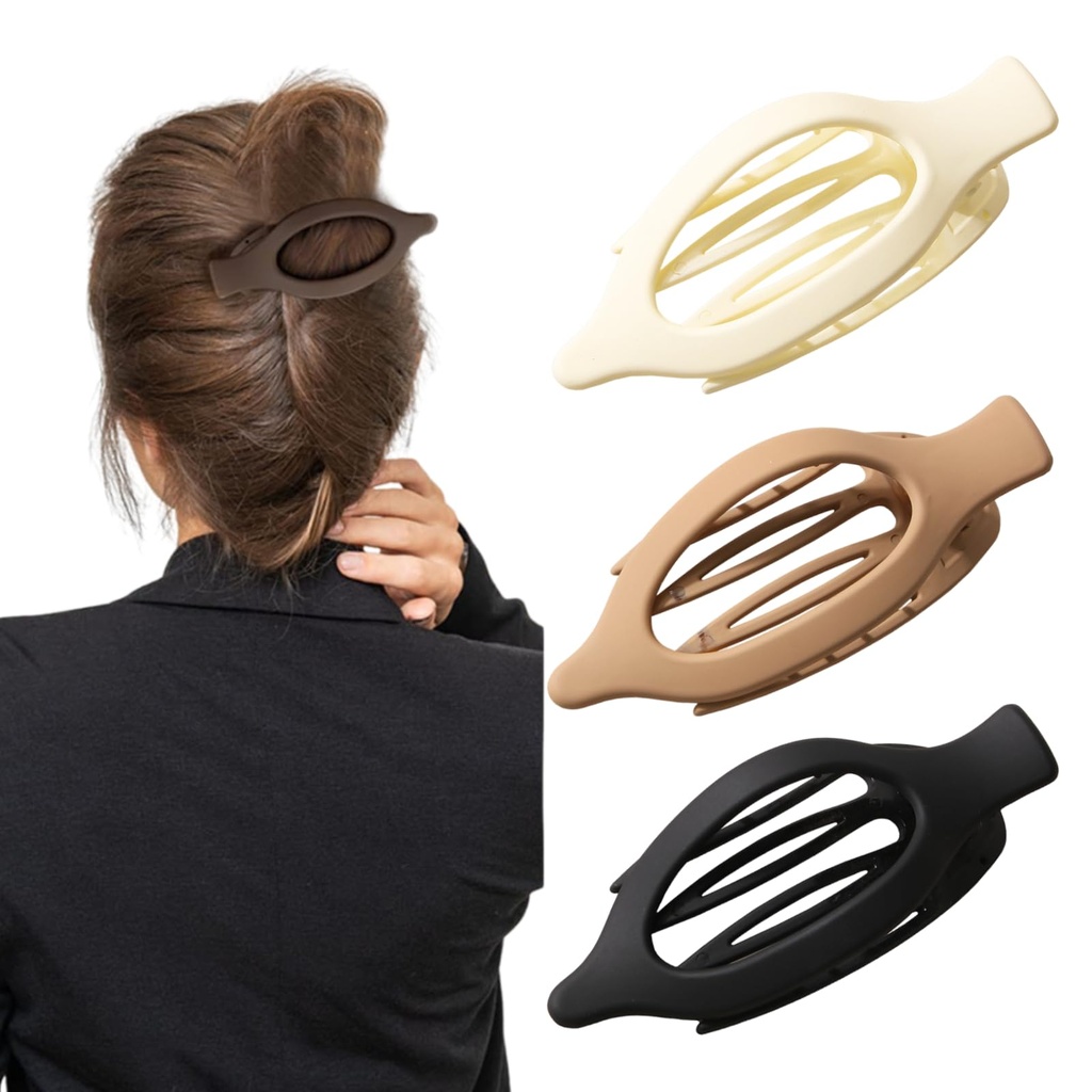 3 Pcs Flat Hair Clips, French Matte Curved Hair Claw Alligator Hair Clips for Thick Thin Ha