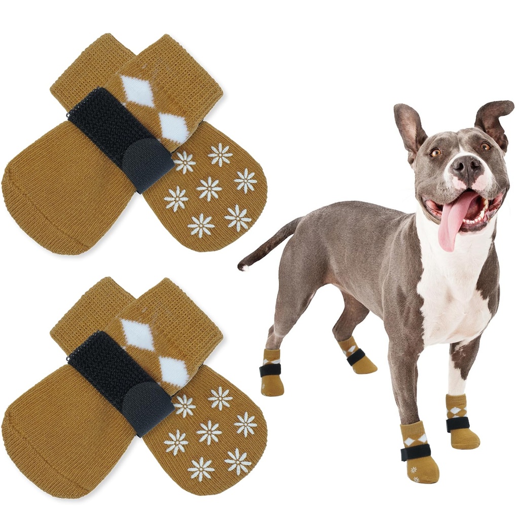 PUMYPOREITY 2 Pairs Dog Paw Protectors, Dog Gripper Socks for Hardwood Floors Dog Paw Band