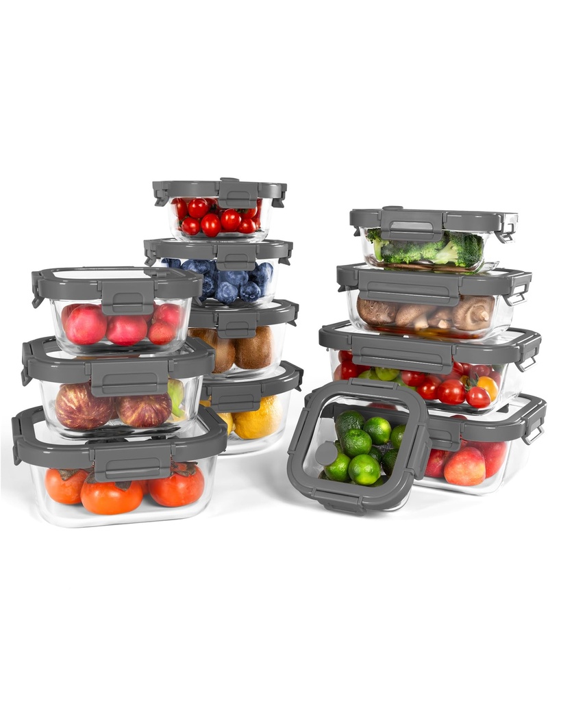 BOROHOUSE 12-Pack Glass Containers with Tempered Glass Lids - High Borosilicate Meal Prep C