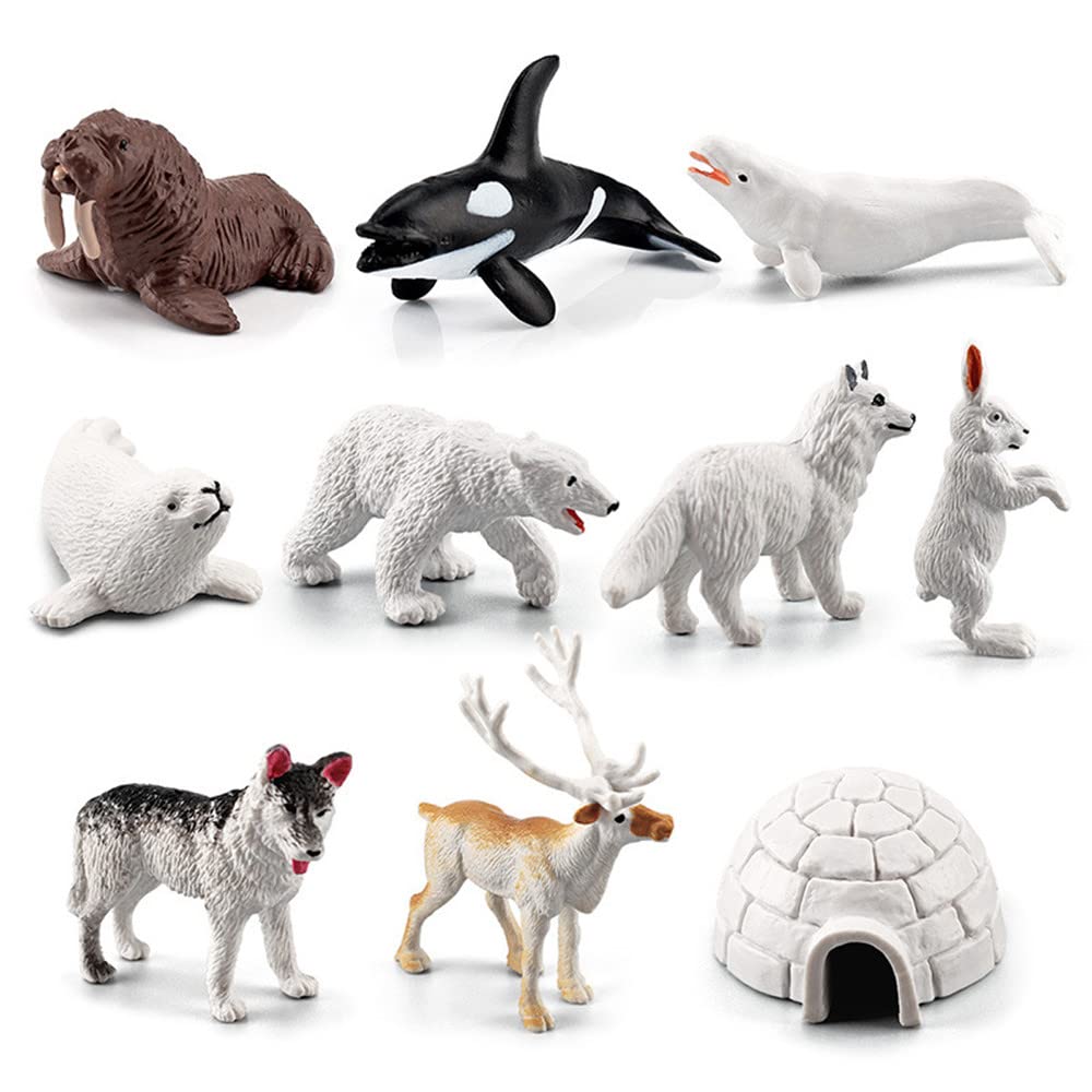 NatureMan Mini Arctic Animals Toys Set 10PCS Polar Animal Figurines Toy PlaysetIncludes Pol
