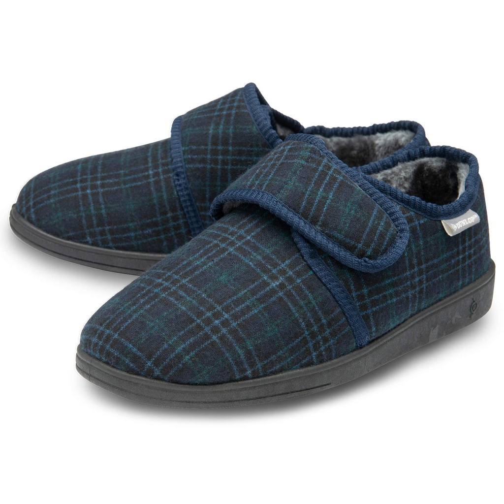 DUNLOP Mens Touch Fastening Full Slipper MTO - Navy/Green - UK 10