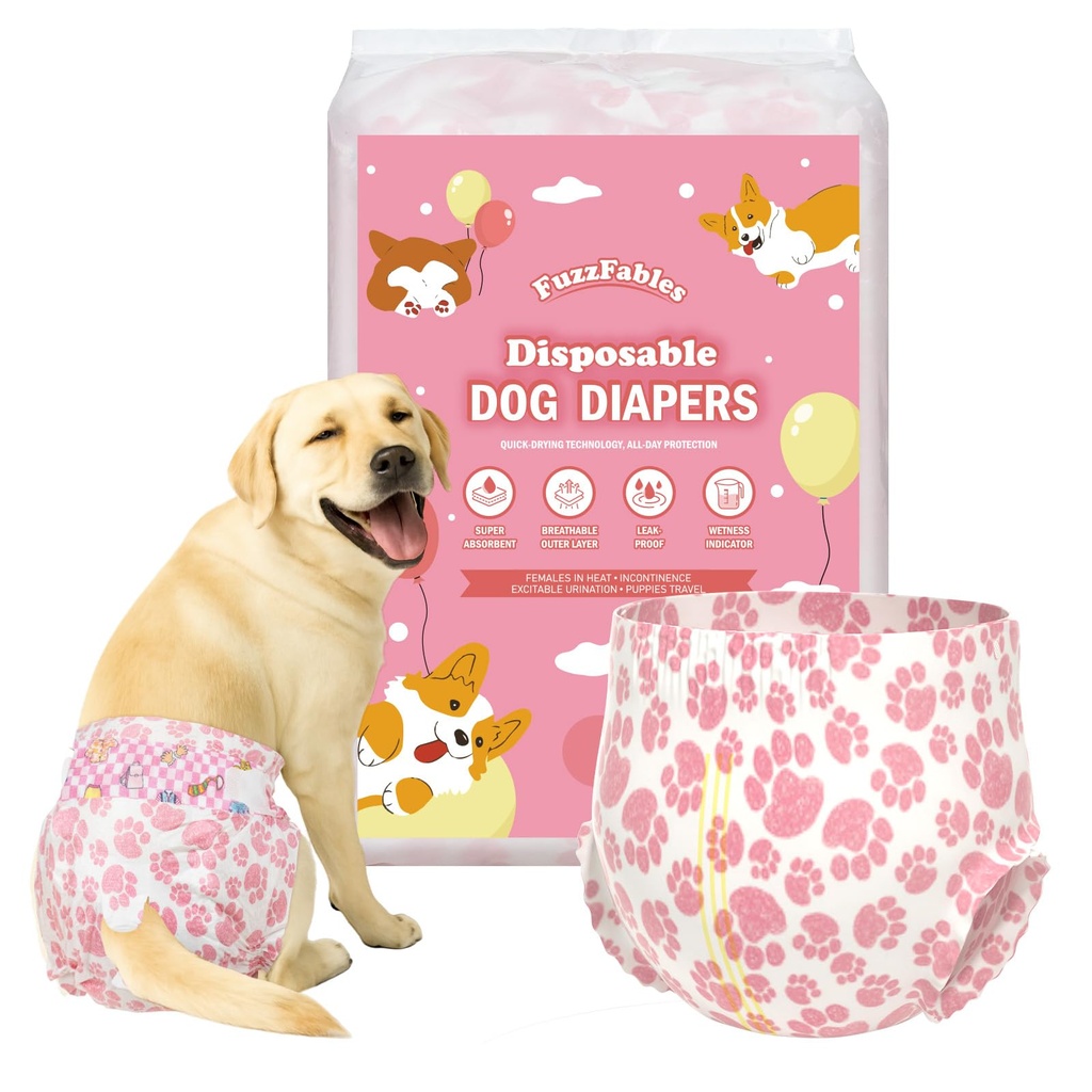 FuzzFables Dog Nappies Female 40 Count, Disposable Breathable Nappies with Wetness Indicato