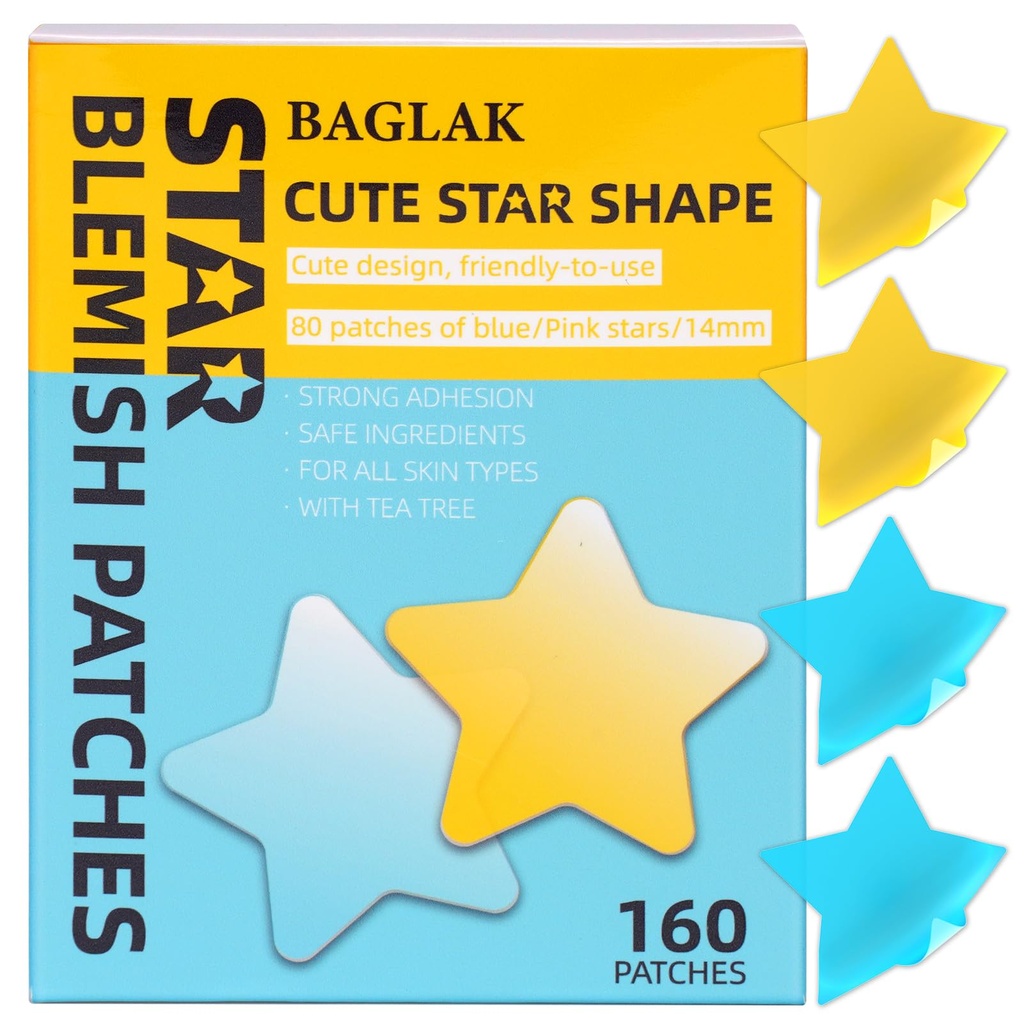 BAGLAK Star Shape Pimple Patch - 120 Patches - Yellow & Blue, Hydrocolloid Patches - Pimple