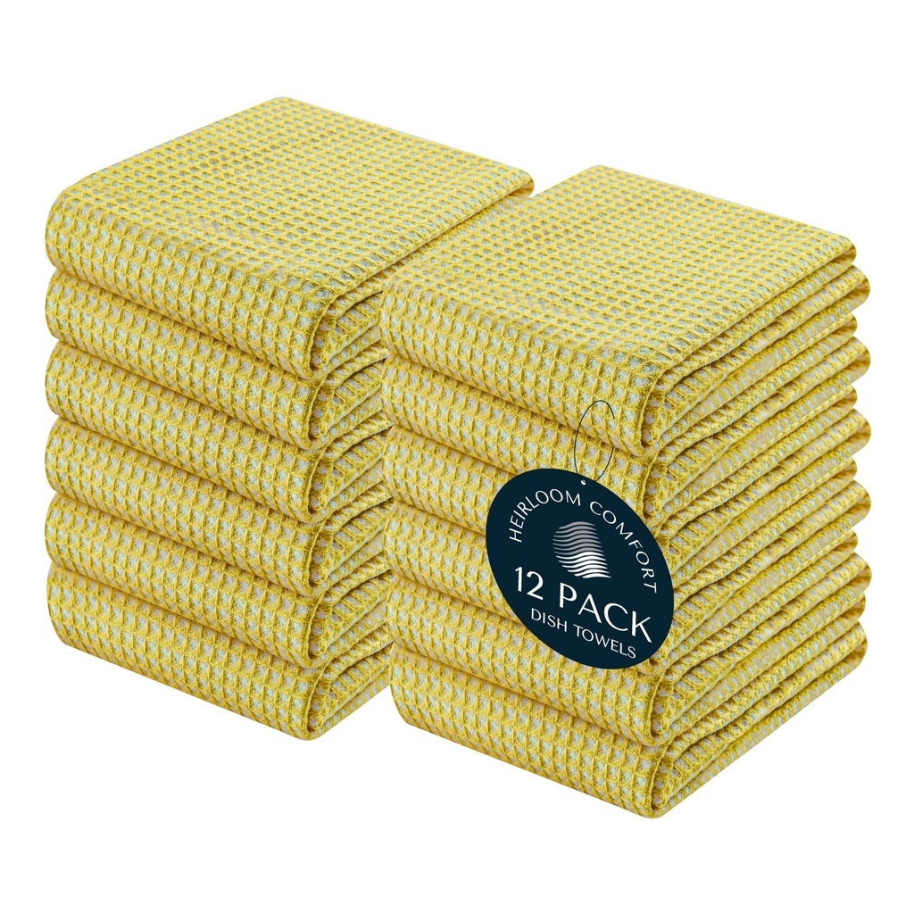 HEIRLOOM COMFORT Dual Waffle Weave Kitchen Towels, 12 Pack, 40x66 cm, 100% Cotton, Reversib