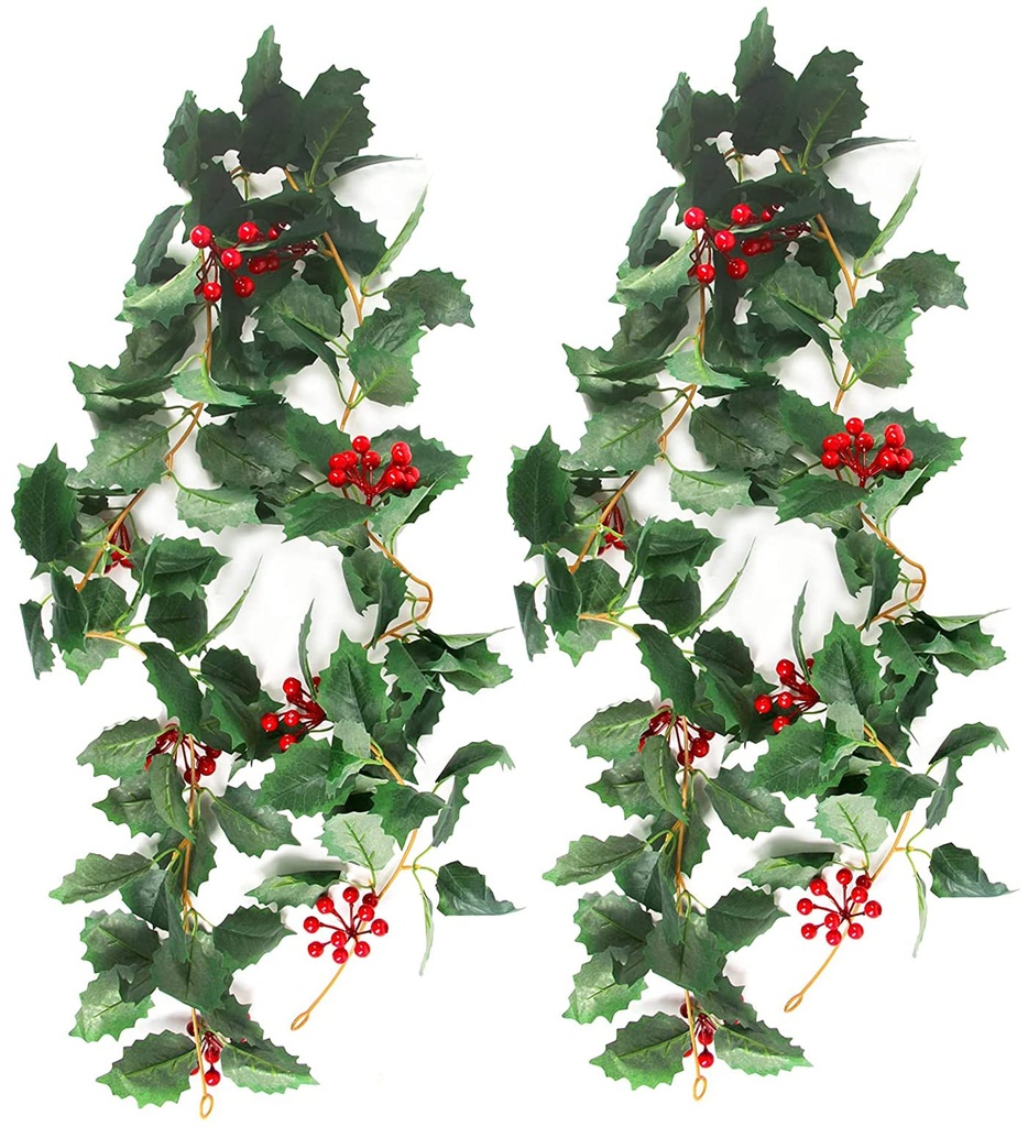 Uhky 6 Ft Artificial Christmas Holly Spray Berries Garland for Home Holiday Decoration - Re