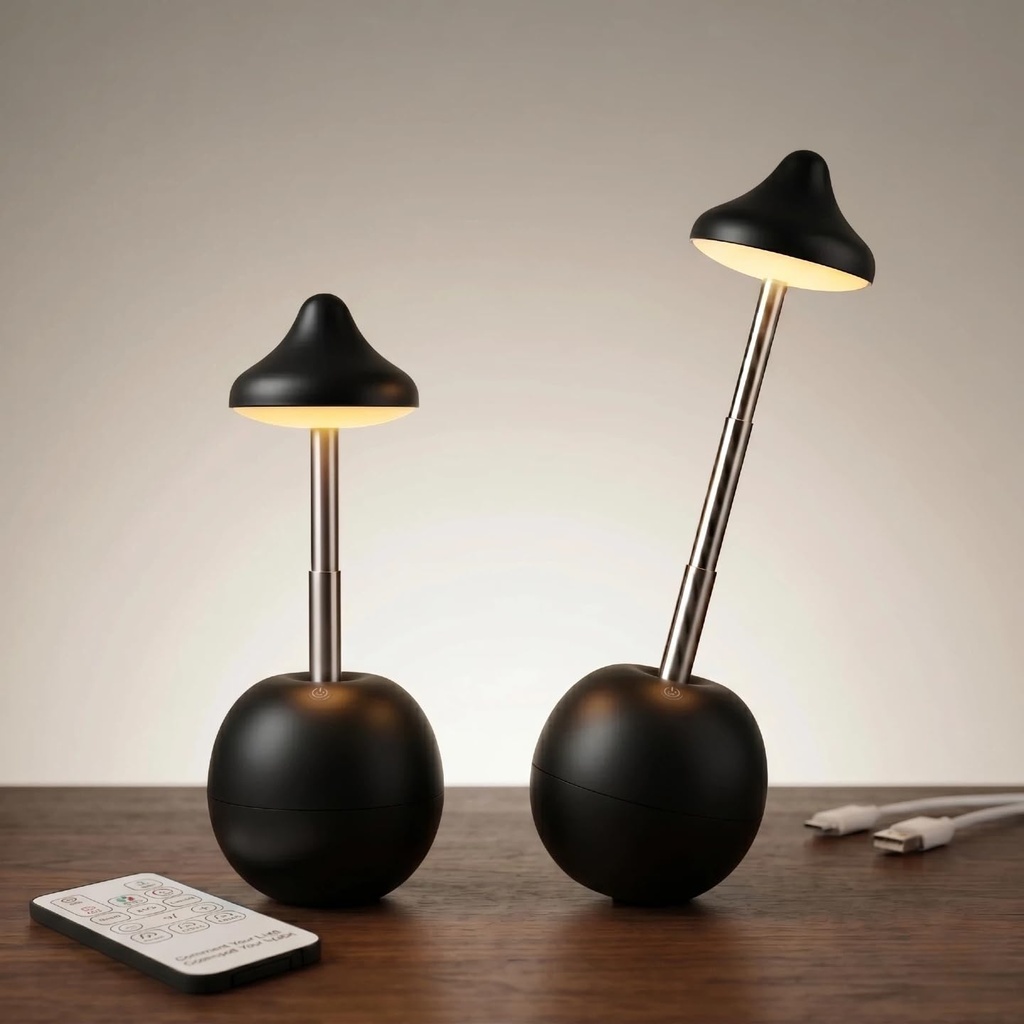 KEIY Cordless Mushroom Lamp, Rechargeable Night Light with Remote, Telescopic 19-31cm, Roly