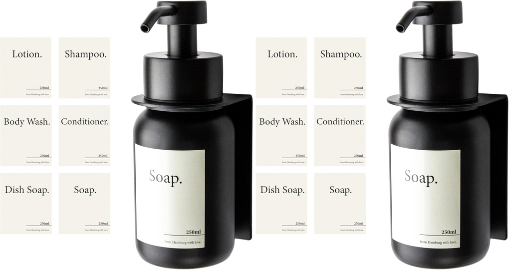 Designfabrik Hamburg | Glass Soap Dispenser with Wall Holder | Self-adhesive stainless stee