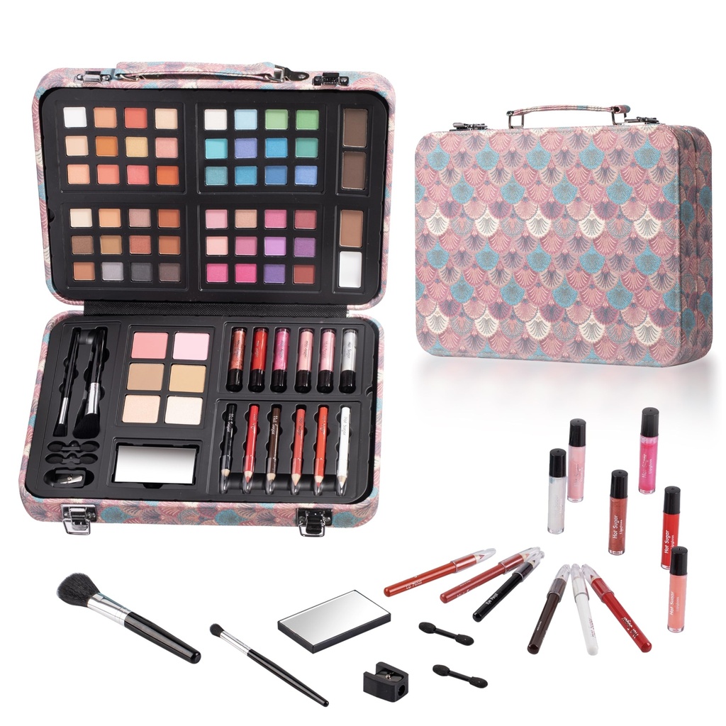 Hot Sugar Complete Makeup Kit with Case, Eyeshadow Palette and Lip Colours, Cosmetic Gift Set