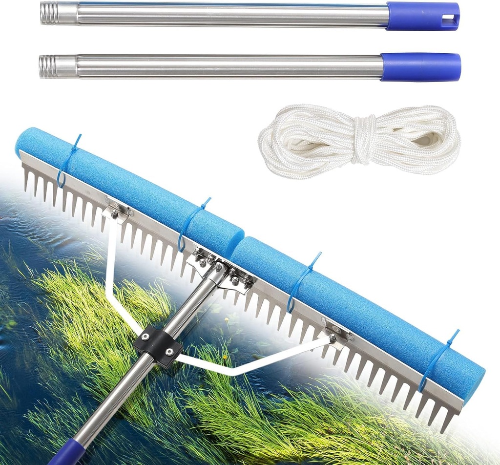 Landscape Rake, 198 cm Adjustable Lightweight Pond Rake 78 cm Width Aluminum for Removing W