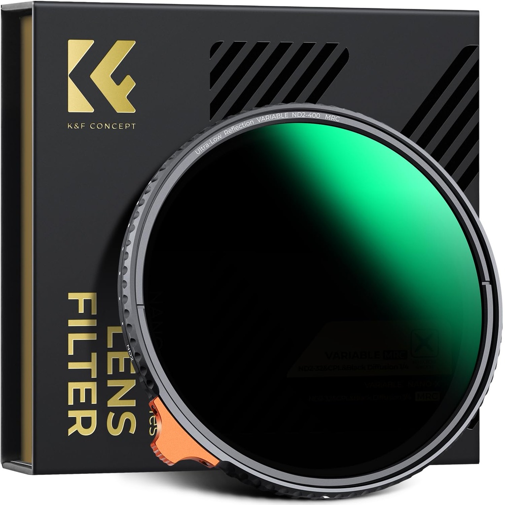 K&F CONCEPT 82mm Variable ND Filter ND2- ND400 Ultra Low Reflection HD Adjustable Fader Neut