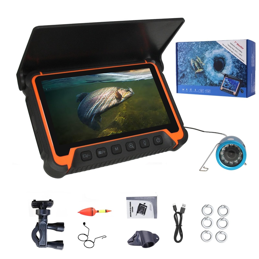 Underwater Fish Finder Camera with Battery, 7" IPS Monitor Fishing Video