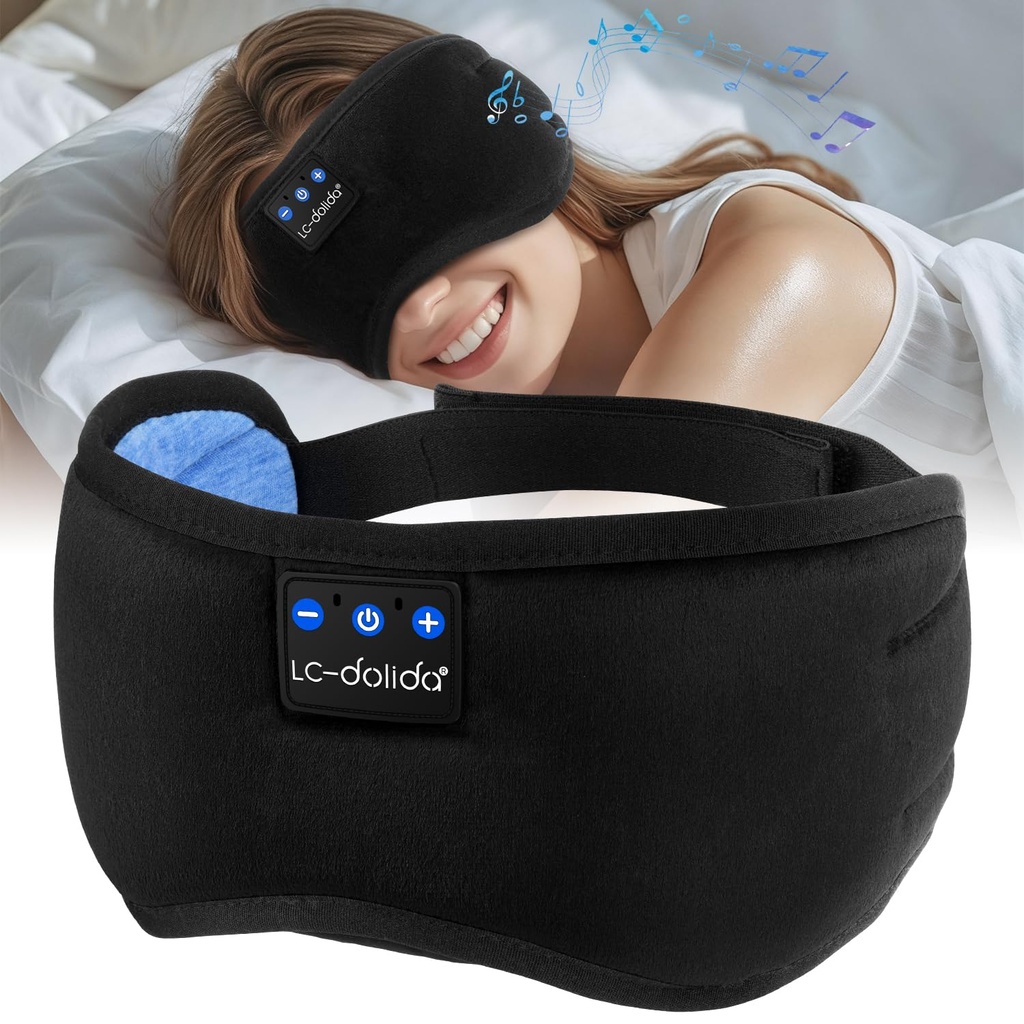 LC-dolida Sleep Mask with Bluetooth Headphones for Side Sleeper, Total Blackout Cotton Eye S