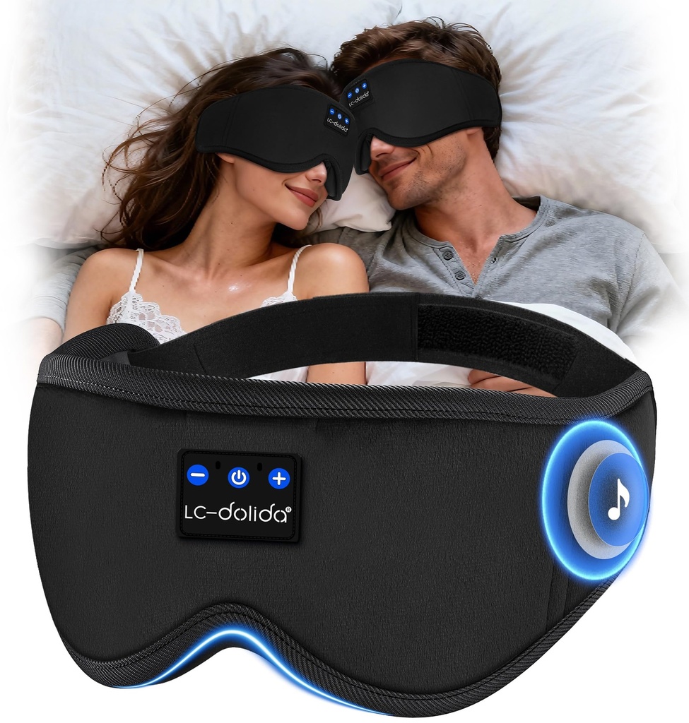 LC-dolida Bluetooth Sleep Mask Headphones,Upgraded 3D Sleep Headphones for Side Sleeper,16Hr