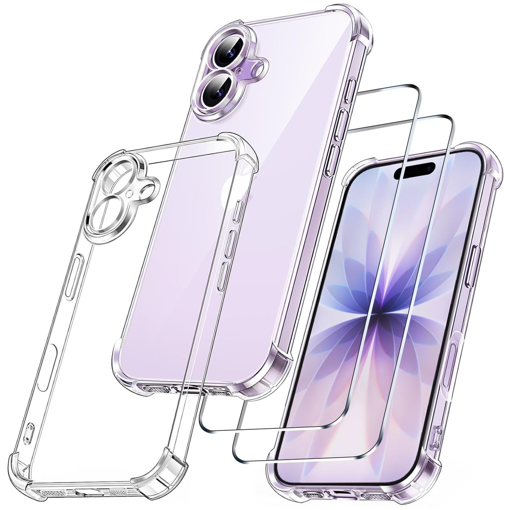 LYXFZQ 3 in 1 Case Compatible For iPhone 17 6.3", Case and 2 Pack Tempered Glass Screen Pro