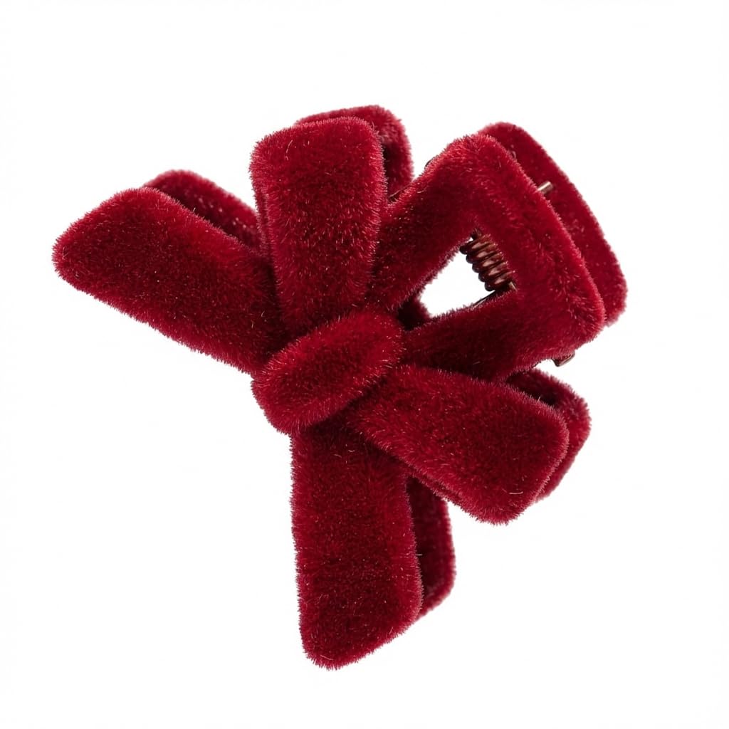 Mini Wine Red Velvet Mini Butterfly Hair Claw Clips, 2.7cm Small Bow Hair Catch Accessories
