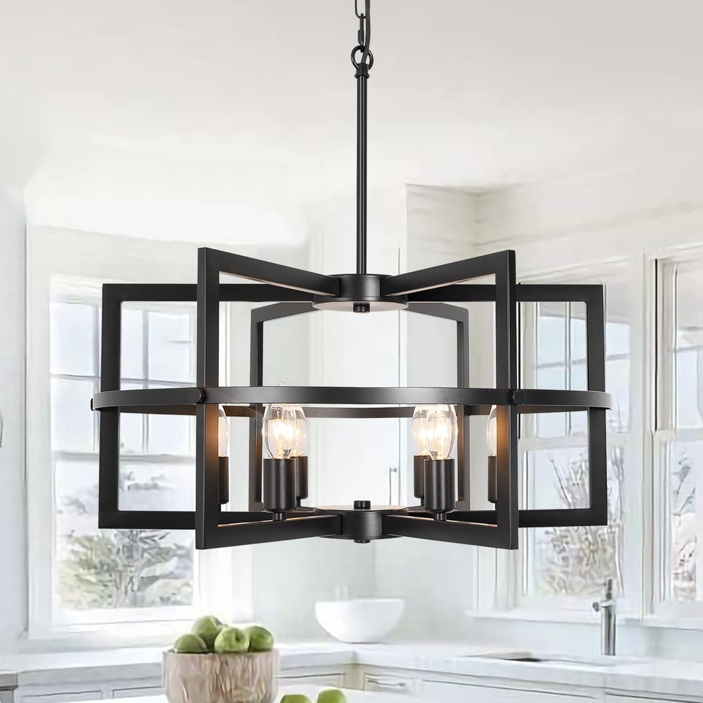Black Farmhouse Vintage Ceiling Lights, 6-Light Geometric Hanging Ceiling Lights, Modern Ch