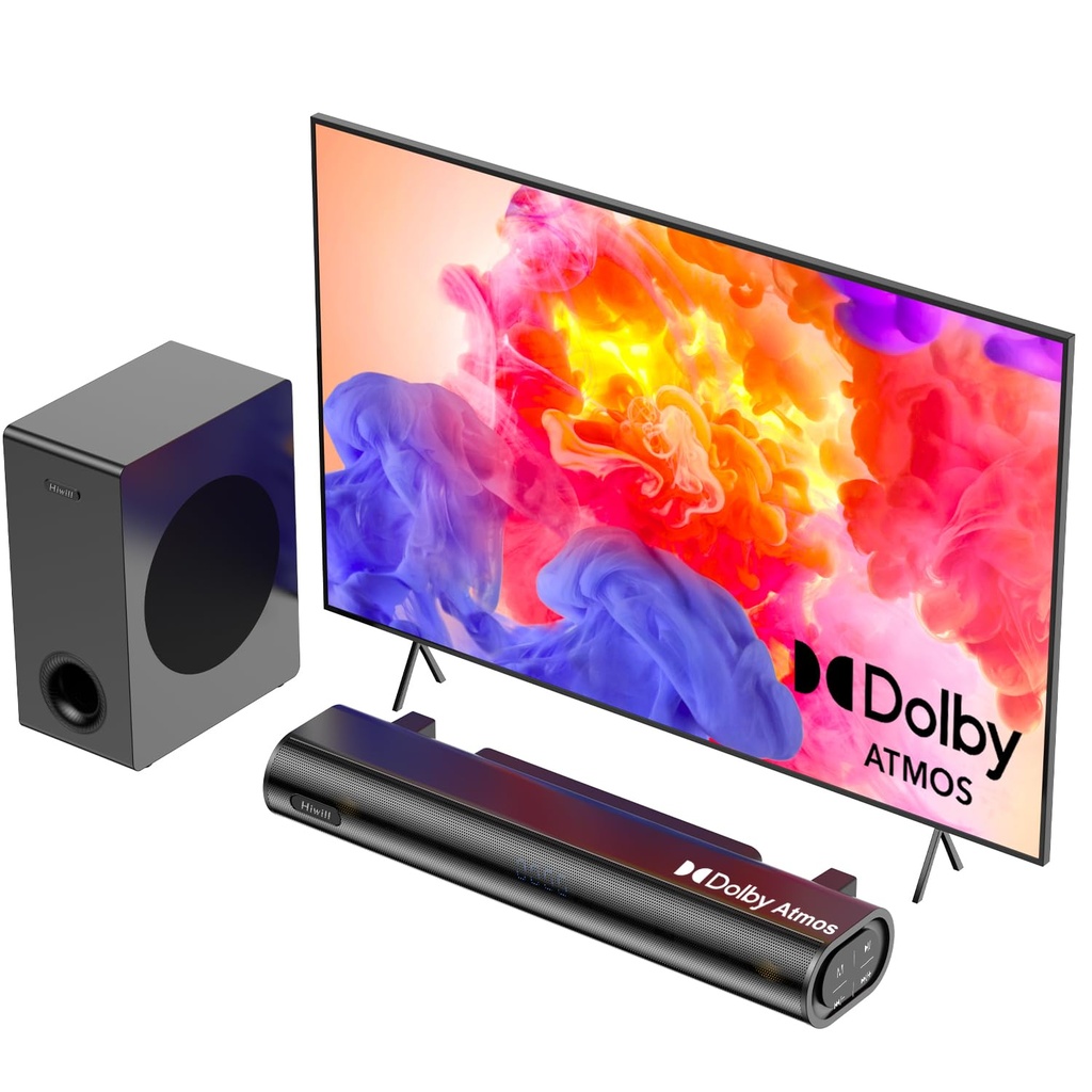 Hiwill 2.1CH Dolby Atmos Soundbar, 200W Peak Power Sound bar for TV, TV Soundbar with 5.25'