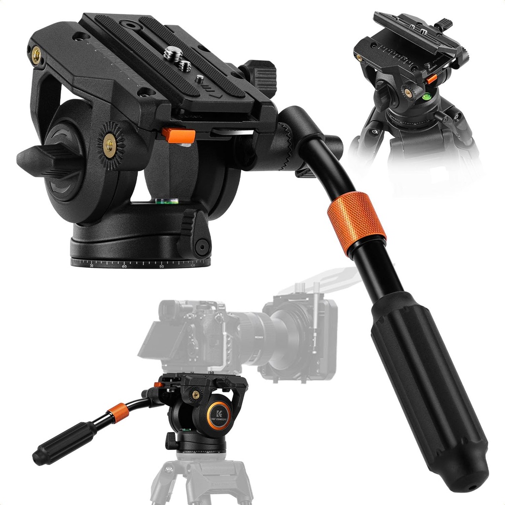 K&F CONCEPT Fluid Head, Tripod Fluid Head with Flexible 360Ã‚Â° Pan & +90Ã‚Â°/-75Ã‚Â°, Light