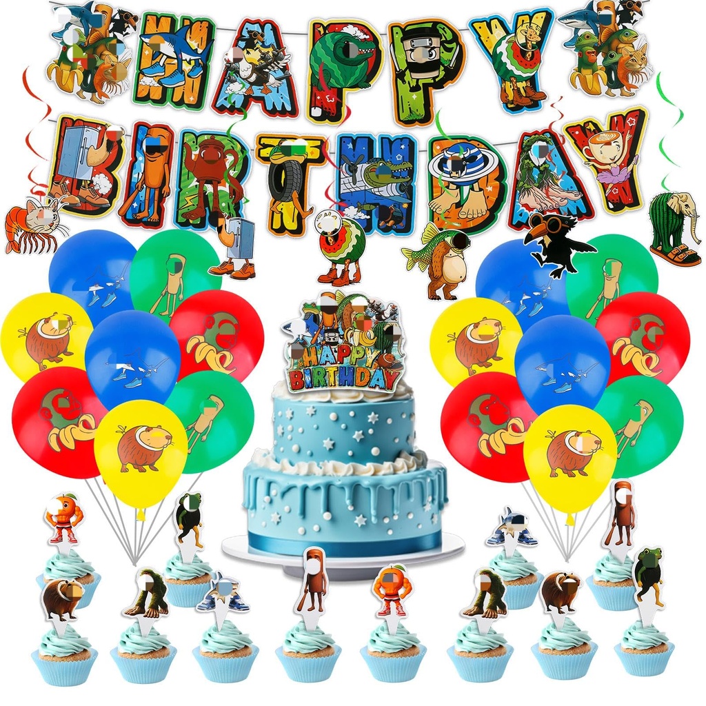Animal Birthday Party Decorations, tung Tung Sahur Party Supplies, Cartoon Anime Theme Happ