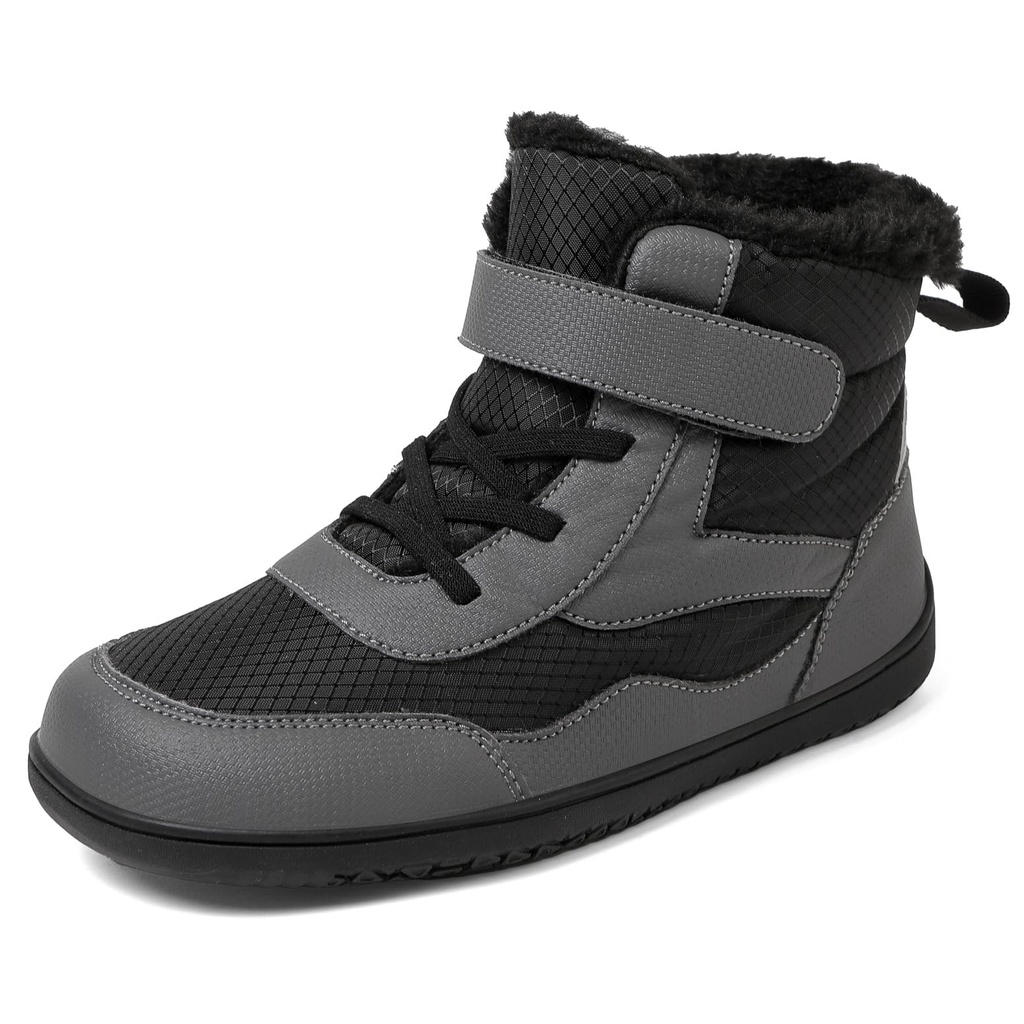 Kids Barefoot Winter Boots Wide Toe Boys Girls Walking Boots Anti-Slip Warm Faux Fur Lined S