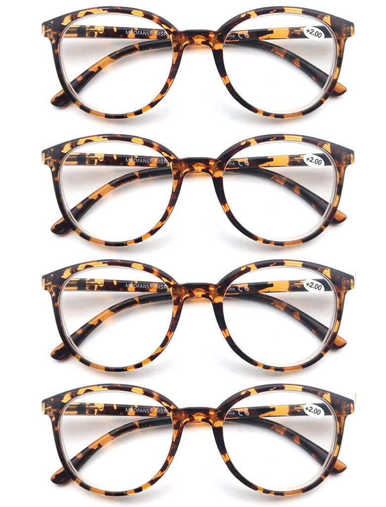 MODFANS 4-Pack Reading Glasses Fashion Printed for Men Women,Readers Glasses Round Frame Co