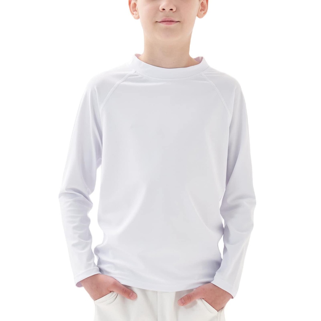 Boys Rash Vest Long Sleeve UPF 50+ Kids Sun Protection Swimwear Quick Dry Rash Guard White,