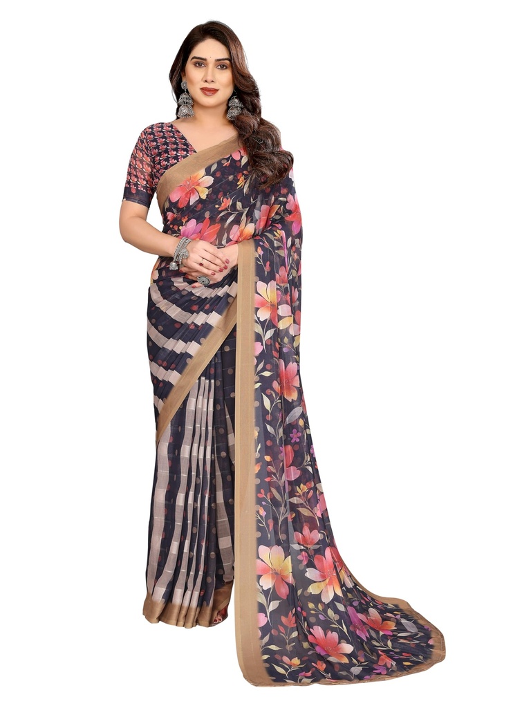ETHNICMODE Indian Saree For Women Printed Georgette Light Weight Jari Party Wear Multicolor