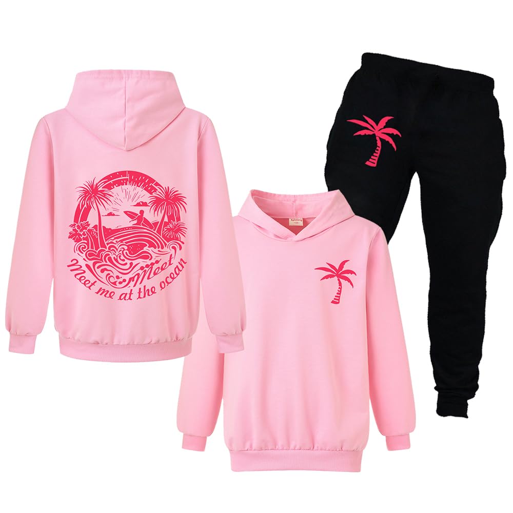 Xpialong Pink Girls Hoodie and Trousers 2 Pcs Cotton Tops Tracksuits for Unisex Kids (Pink,