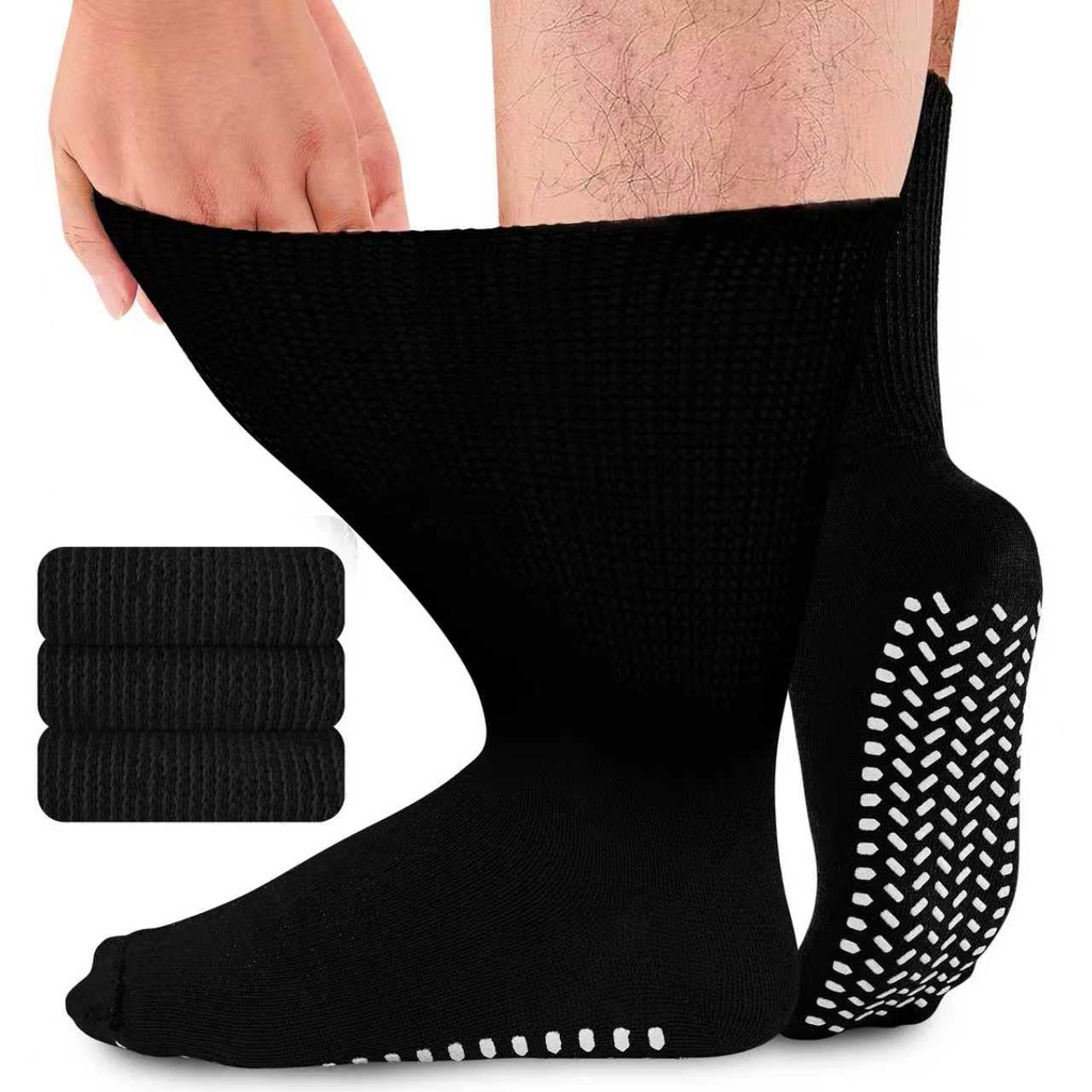 inaWarm Diabetic Girp Socks for Men Women, 3 Pairs Non Slip Soft Extra Wide Top Sock for Sw