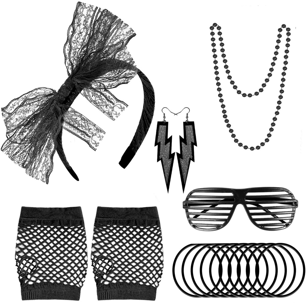 ONUPGO 80s Accessories Costumes for Women Neon Headband Earrings Fishnet Gloves Necklace fo