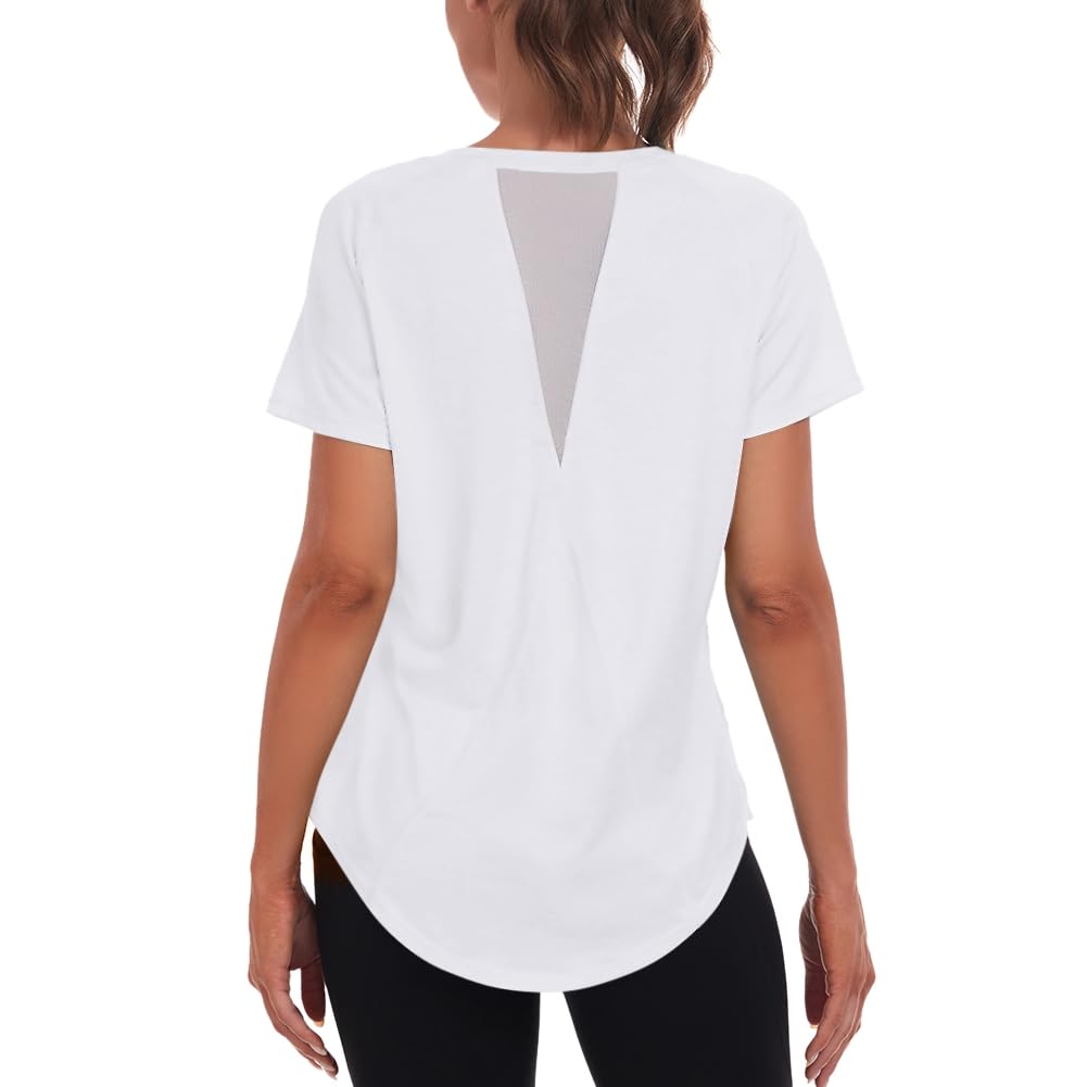 Jlowesun Women's Long Gym Running Tops, Short Sleeve Workout Yoga Sprots Loose Fit Summer Q
