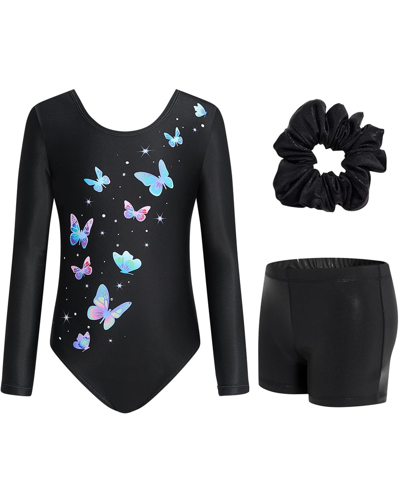JiAmy Gymnastics Leotards for Girls with Shorts Set, Long Sleeve Kids Gymnastics Athletic O